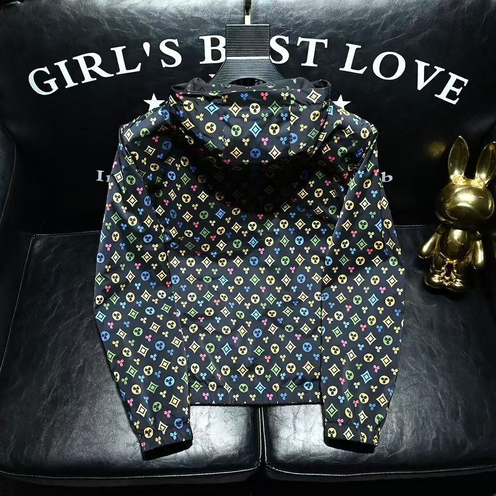 Free Shipping 2026 Spring New Fashion Print Design Reversible Hooded Jacket Casual Stylish Coat Size L-5XL