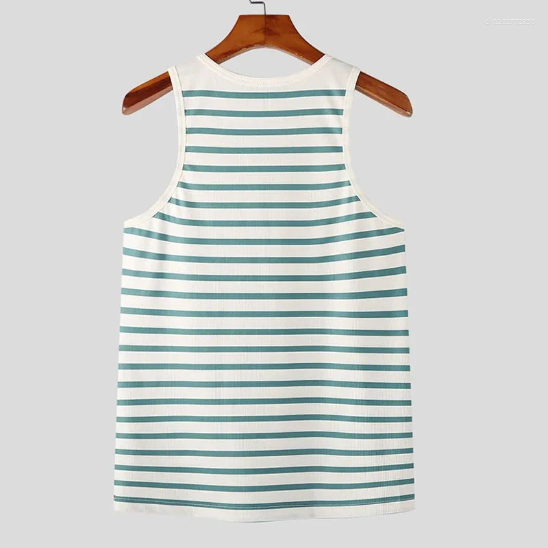 Men's Tank Tops Striped Vest For Spring And Summer A Stretchy Form-fitting T-shirt Fashionable Suspender With Metal Buttons