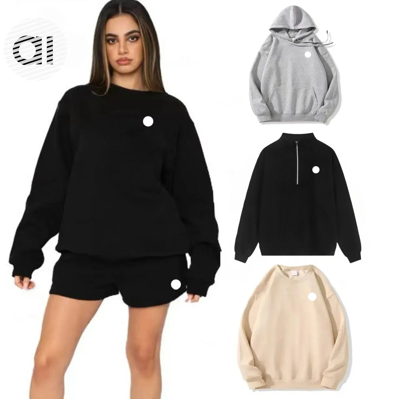aloyogasets women alomens set Salomon Hoodie Women Yoga Perfectly Oversized Sweatshirts 3D Logo Sweater Loose Long Sleeve Short Sets Women Clothes alosweatpants