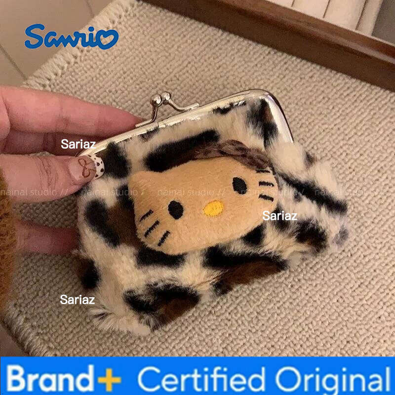 Sanrio Hello Kitty Retro Cartoon Fashion Bag with Leopard Doll Pendant Anime Toy Keychain Accessory Gift for Fans H260121
