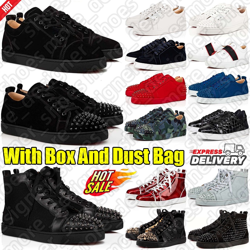 With box designer shoes red bottoms men boots shoe bottoms sneakers glitter grey rivets leather suede womens spikes luxury classic boot free shipping black