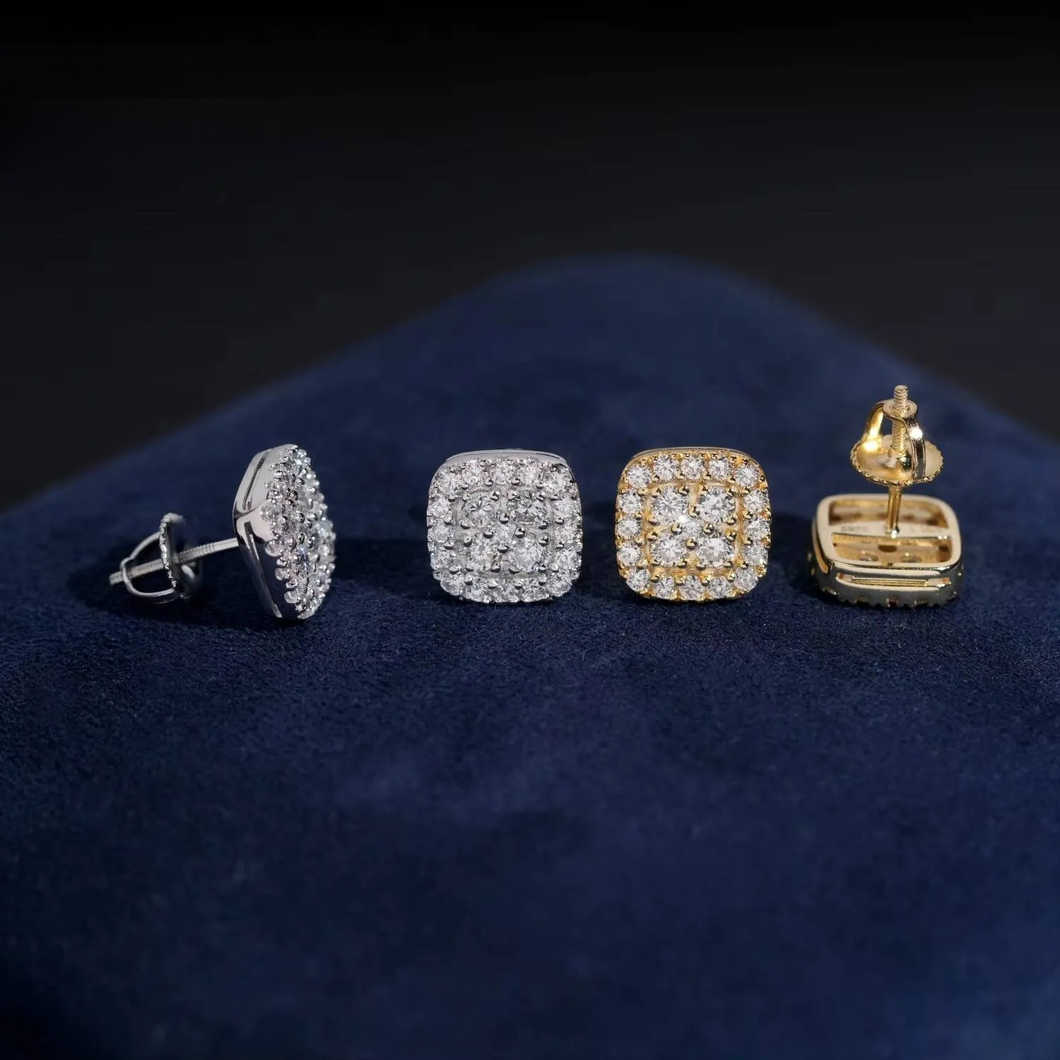 Luxury Jewelry Lab-Grown Diamond Igi Certified 925 Sterling Silver Screwback Square Earrings Stud Iced Out Hip Hop Men