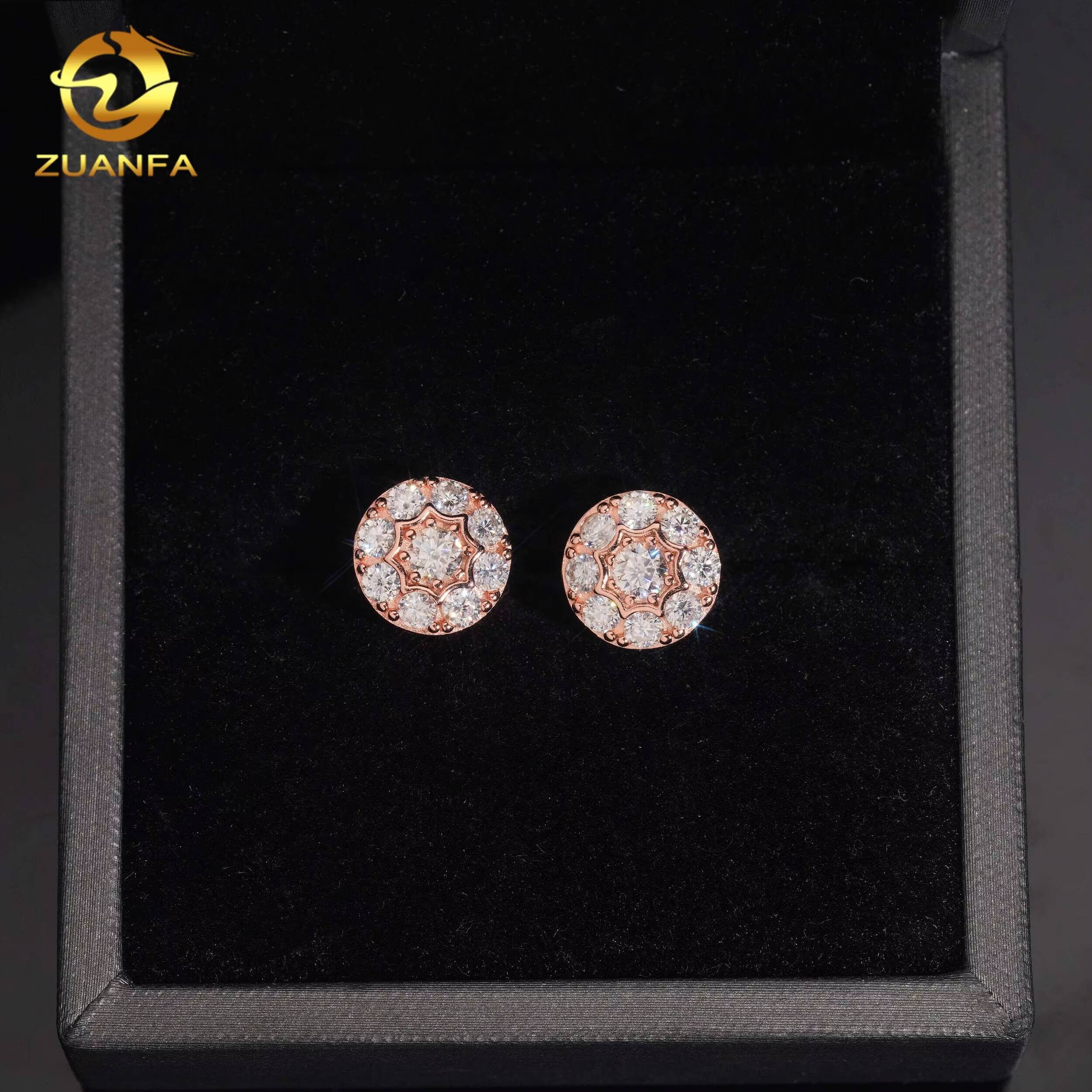 Fine Jewelry Round 10mm Screw Back Earring Gold Plated 925 Silver Pass Diamond Test Moissanite Iced Out Hip Hop Stud Earring