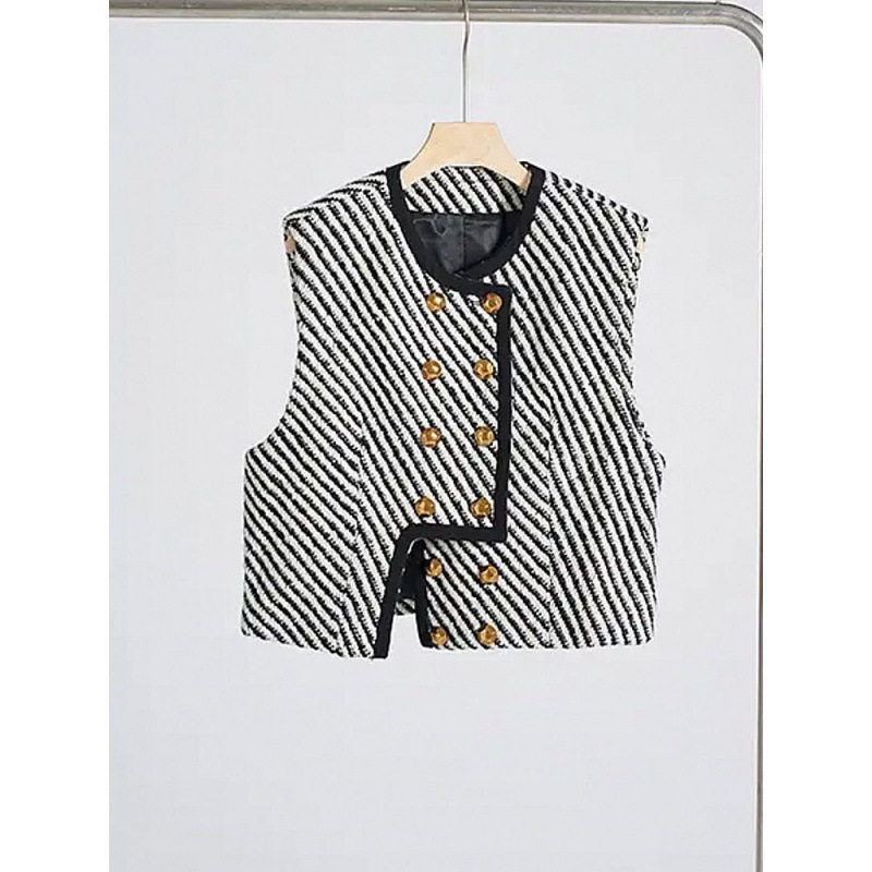 Spring Autumn Ladies Plaid Vests Small Fragrance Wind Heavy Woven Tweed Jacket O-neck Loose Sleeveless Fringed Waistcoat Coats 240810