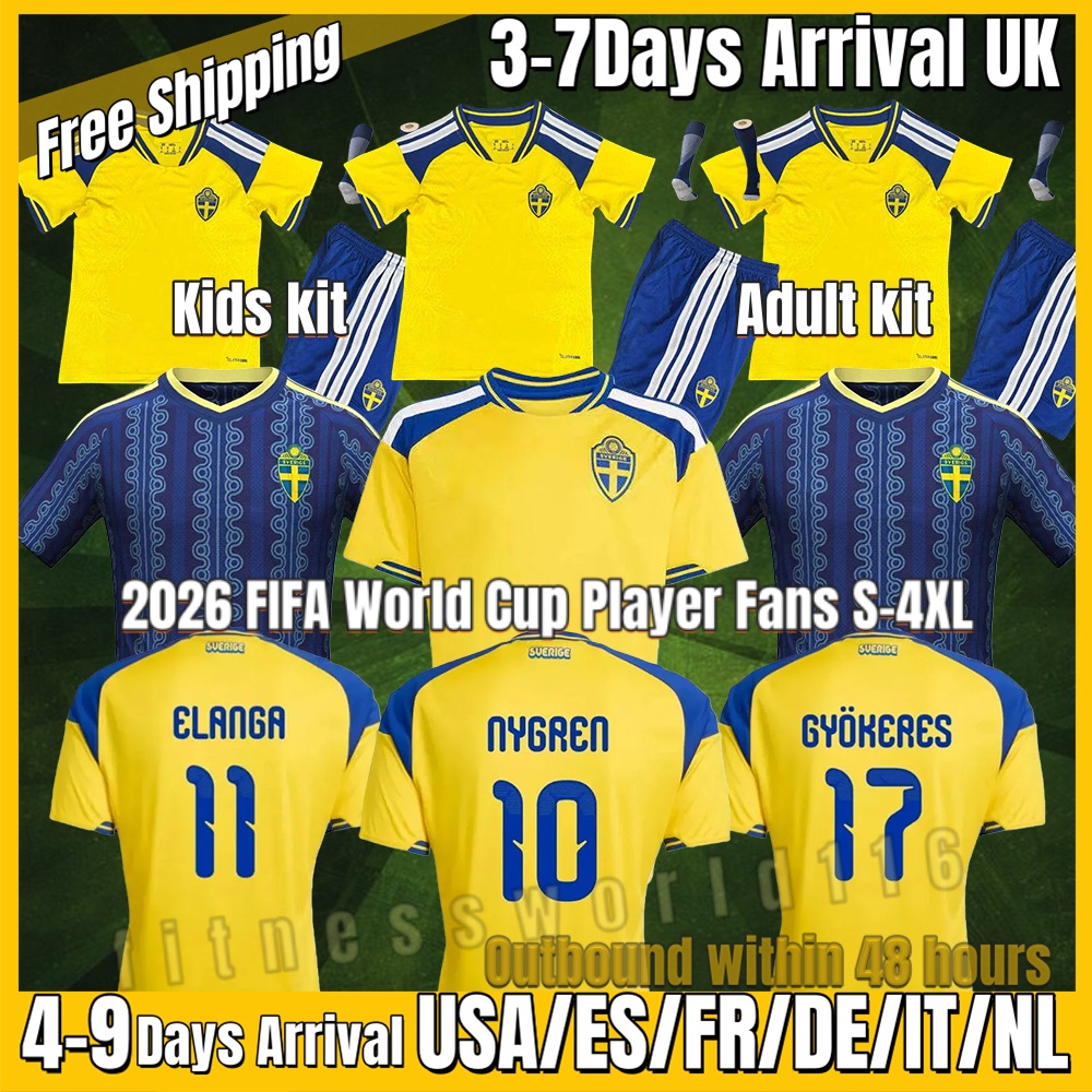 xxxl 4xl Sweden 26 27 World Cup soccer Jerseys 2026 2027 Elanga Bergvall isak Gyokeres Nygren Larsson uniform home away Fans Player Football Shirt S-4XL