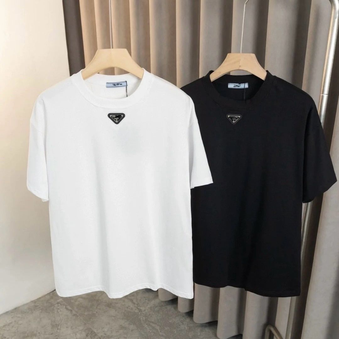 T-shirt designer men's premium correct version P brand metal triangle logo short-sleeved T-shirt fashionable and versatile style