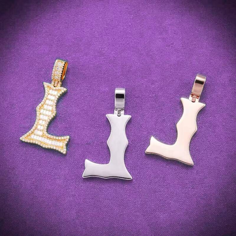 Pass Diamond Tester Hip Hop D Color VVS Moissanite Baguette Letter L Pendant With 925 Sterling Silver GRA Women Men