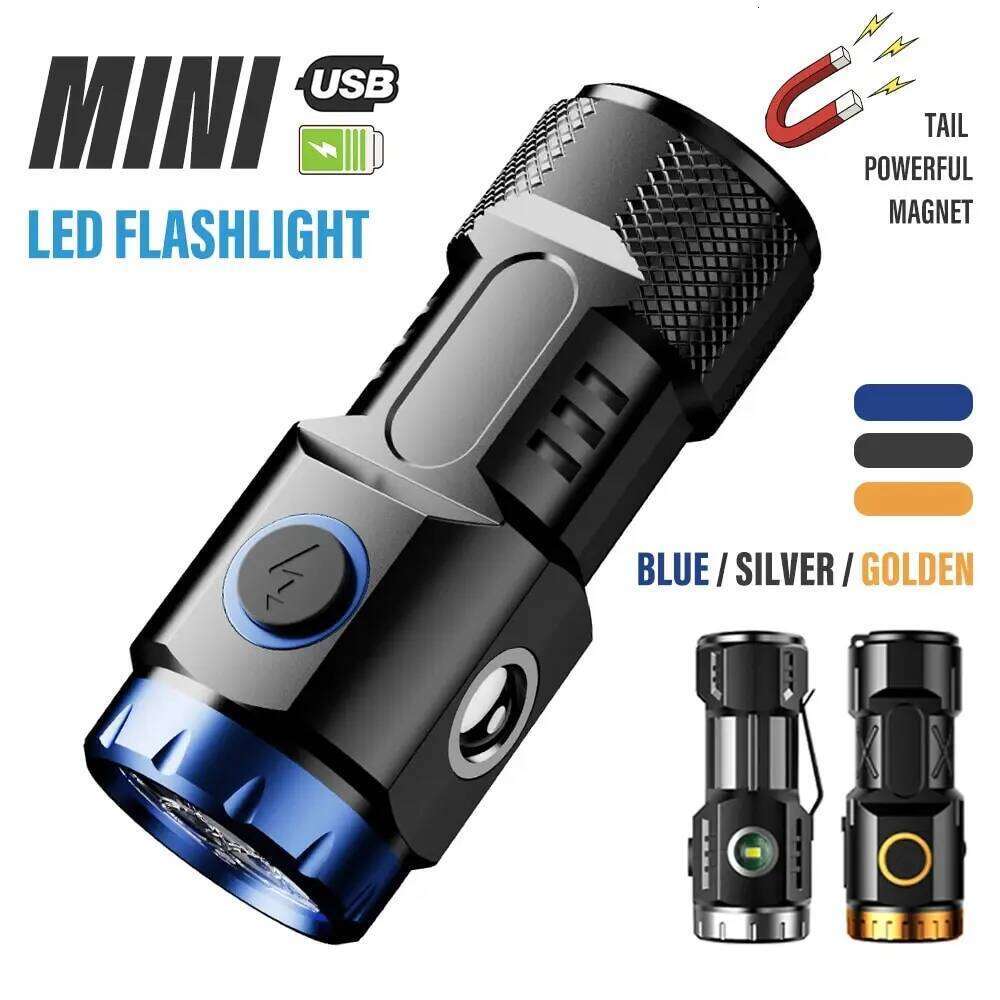 MINI Rechargeable LED Flashlight Light With Side Lights and Lampshade Tail with Magnet Suitable for Exploring, Camping Z260121