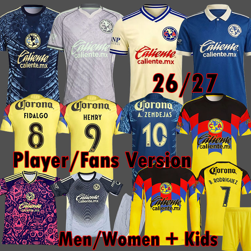 Club America 26 27 Soccer Jerseys TRICAMPEON RODRIGUEZ BORJA America HENRY ZENDEJAS FIDALGO 2025 2026 CA Football shirts Player Version Liga MX women kids Kits