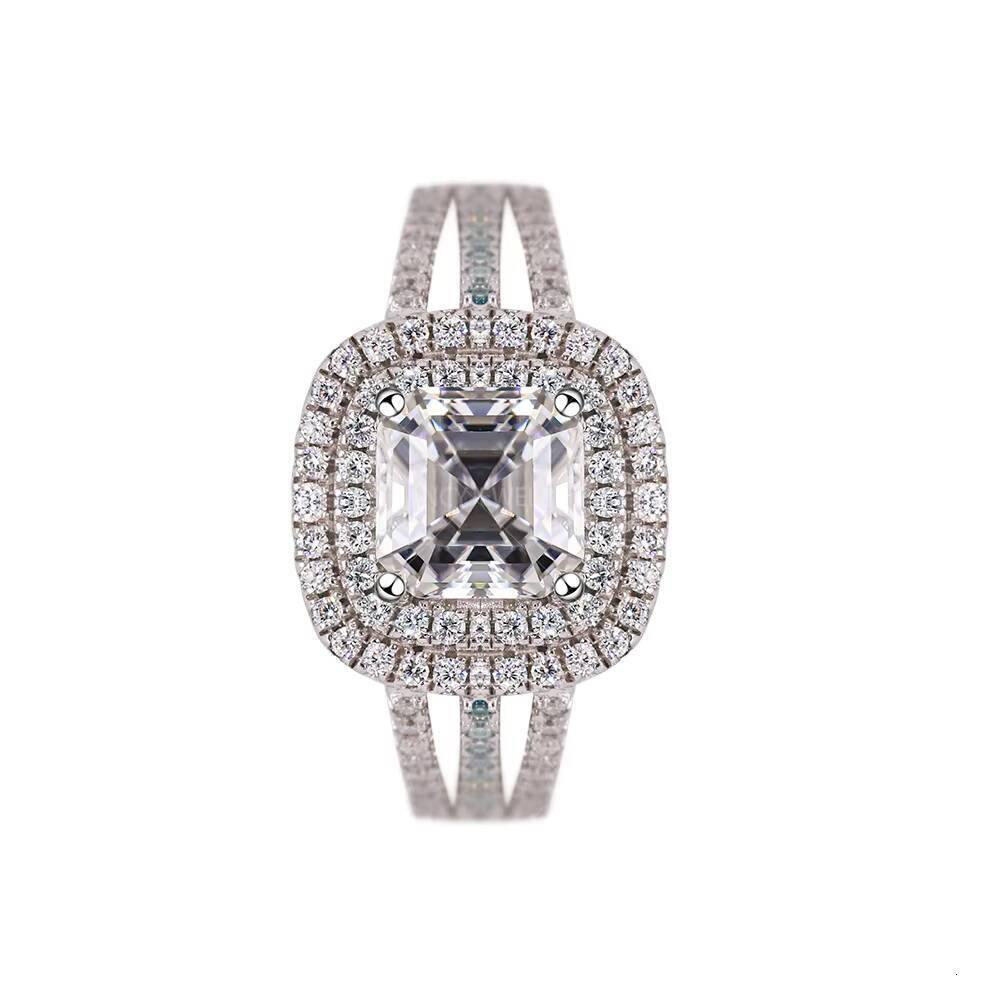 S925 Sterling Silver Ring Jewelry with 75x75mm 2carat D VVS Asscher Cut Moissanite for Men