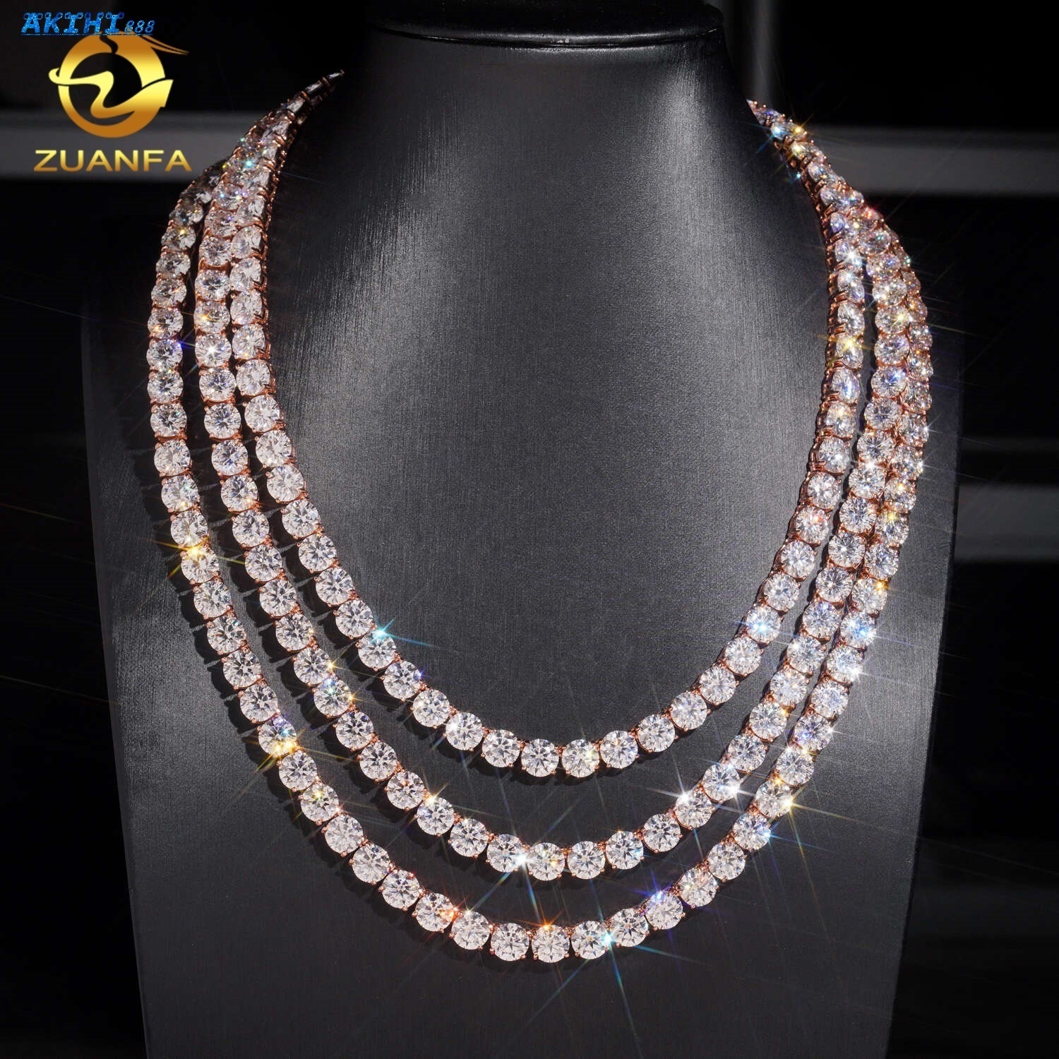 Hip Hop Jewelry 8mm Bling Fine 925 Silver Rose Gold VVS Moissanite Tennis Chain Necklace
