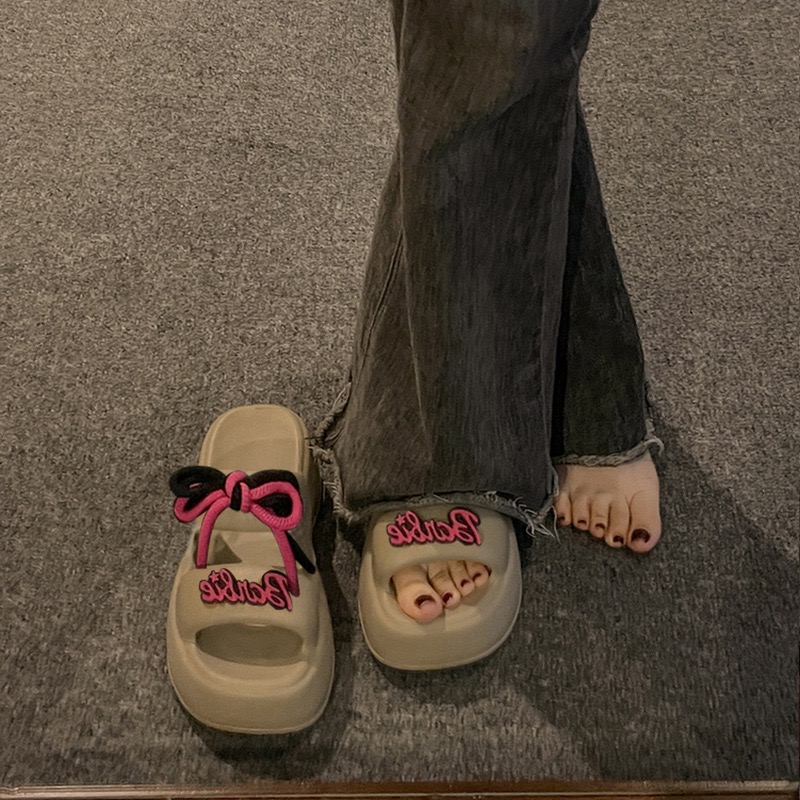 Height Increasing Thick Soled Fashionable Bow Tie Strap One-Piece Slippers For Women'S Outdoor Wear 2026 Summer New Anti Slip Casual Sandals