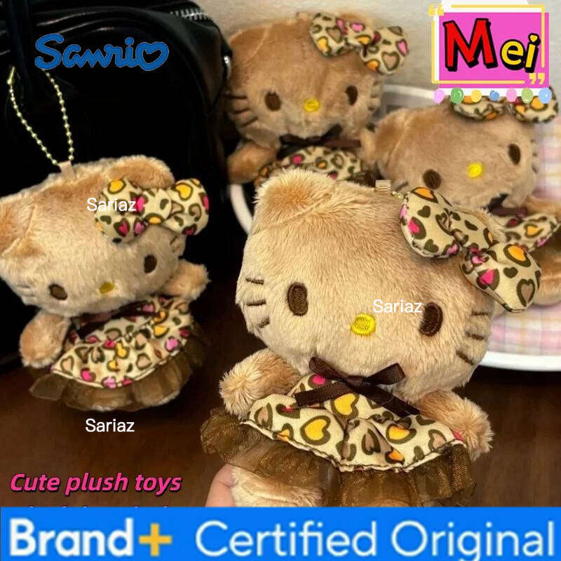 Sanrio Cartoon Leopard Pattern Kitty Keychains Cute Brown Kitten Animal Plush Toy Doll Girl Backpack Pendant Hanging Decorative H260121