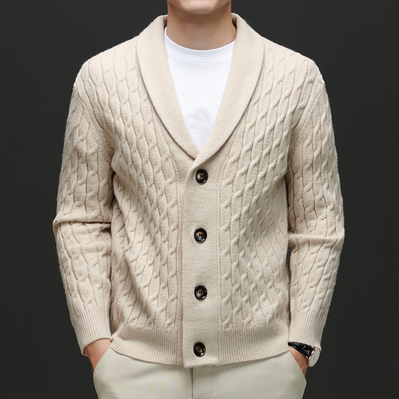 Mens Autumn Winter Cardigan Sweaters Warm Knitted Open Front Long Sleeve V-Neck Pullover in Solid Color for Men 251113