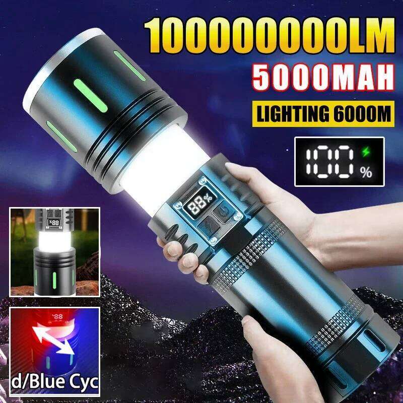 Multifunctional High Power LED Flashlight USB Rechargeable Tactical Light Built-in Battery Outdoor Camping Zoom Handheld Torch Z260121