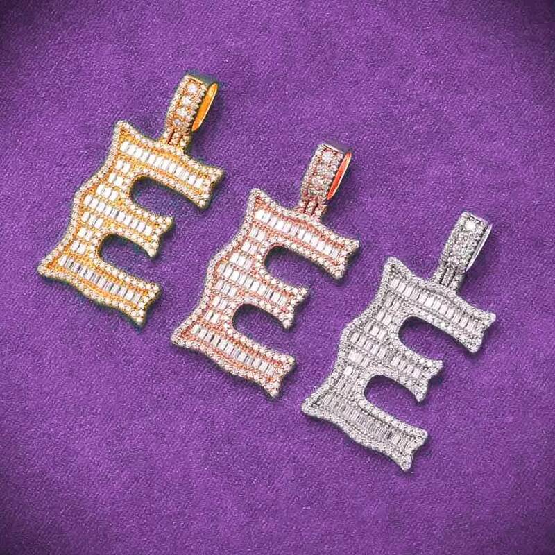 Pass Diamond Tester Hip Hop D Color Baguette Moissanite Mens Cluster Letter E Pendant With 925 Sterling Silver GRA