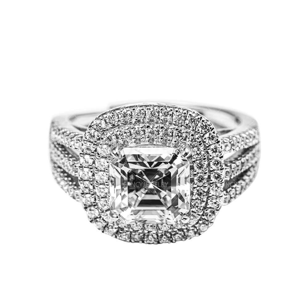 S925 Sterling Silver Ring Jewelry with 75x75mm 2carat D VVS Asscher Cut Moissanite for Men