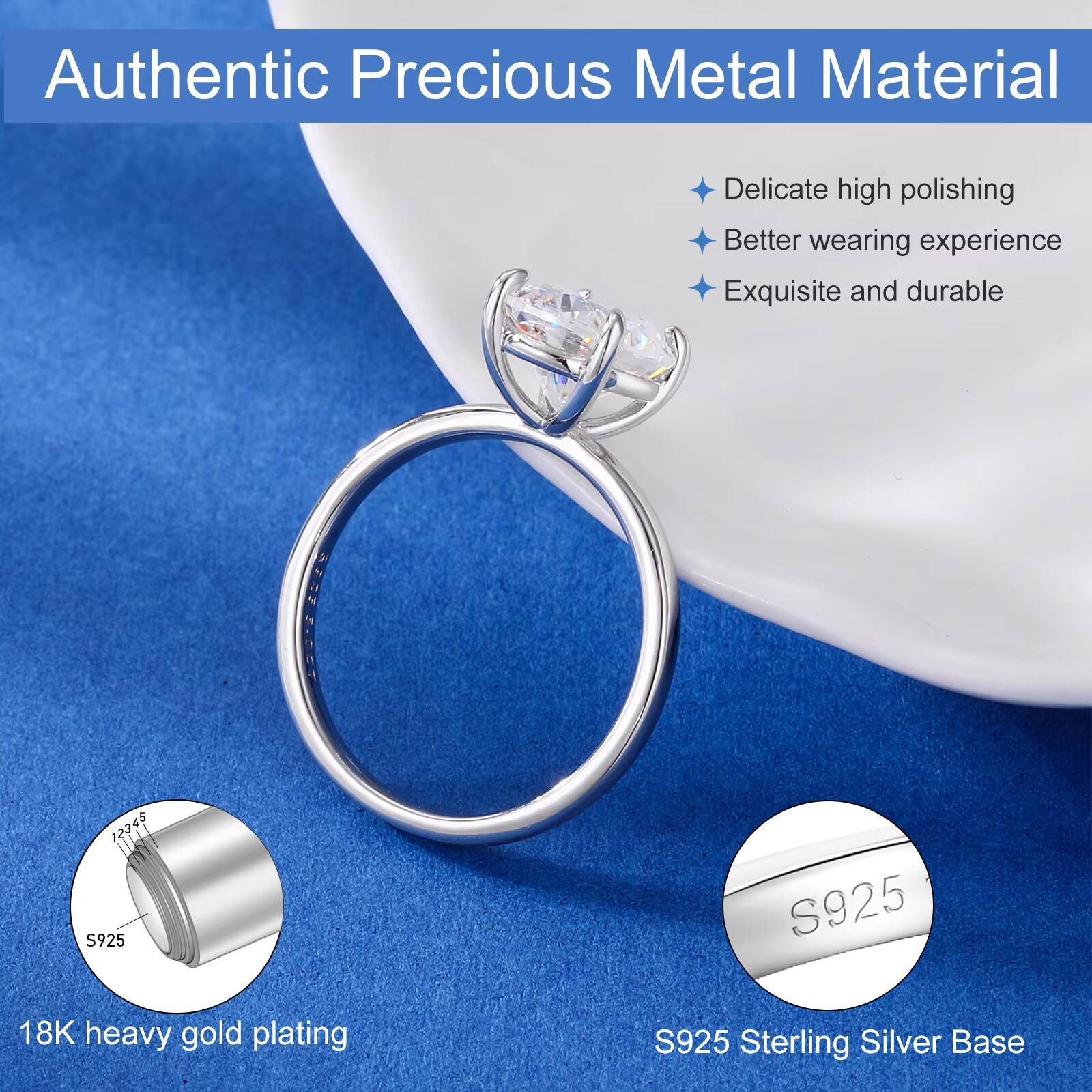 Oval Moissanite Engagement Rings 18K Gold Plated 925 Sterling Silver Lab Created Solitaire Diamond Promise Ring for Her Women