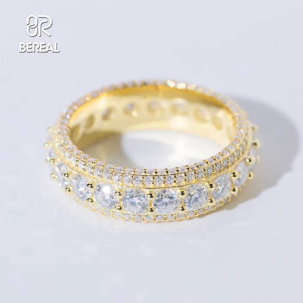 Custom 47CT Round Brilliant Cut Vvs Lab Grown Diamond Wedding Ring New Design Yellow Gold 925 Sterling Silver Band Ring Jewelry