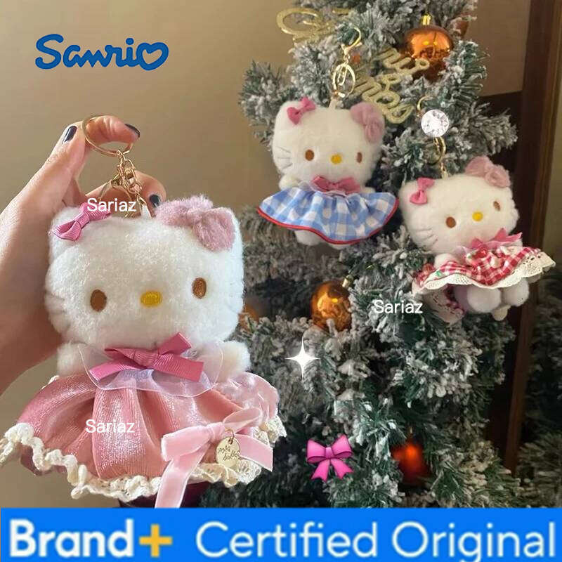 Sanrio Floral Dress Christmas Tree Hellokitty Plush Kitty Cat New Year Decoration Birthday Gift Backpack Pendant H260121