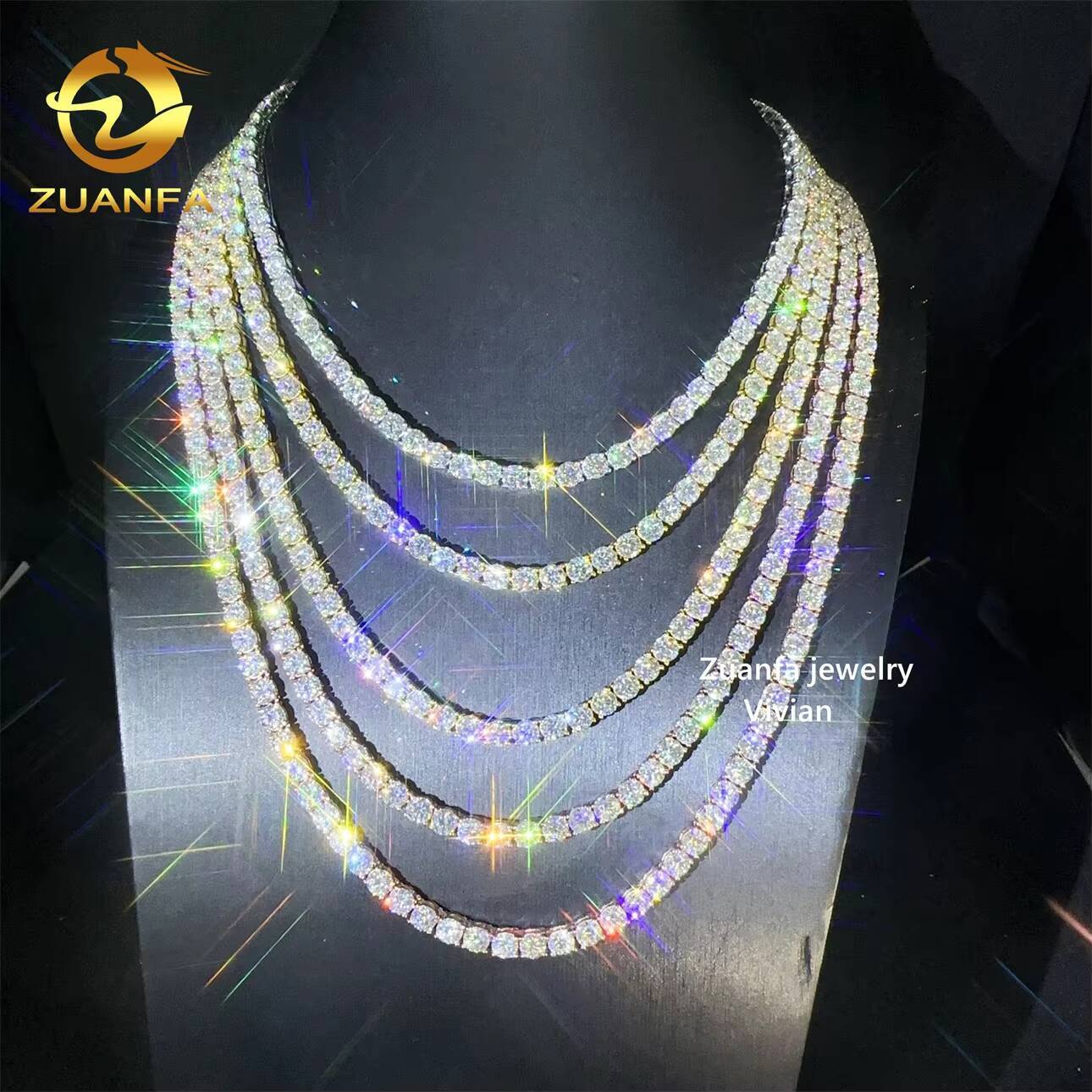 5mm 925 Sterling Silver Tennis VVS Moissanite Lab Diamond Fine Jewelry Hip Hop Tennis Chain Bracelet Necklace