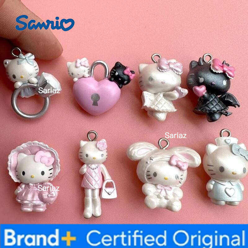 Sanrio Vintage Pink Heart Lock Pendant Accessories Kawaii Japanese Charm Shell Angel Wings Devil Hello Kitty Keychain Gifts H260121