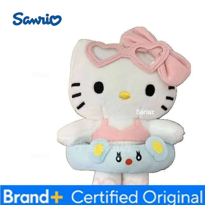 Sanrio Hello Kitty Cartoon Plush Doll Filling Keychain KT Cat Keyring Hawaii Swim Ring Series Dark Skin Toy Birthday Gift H260121