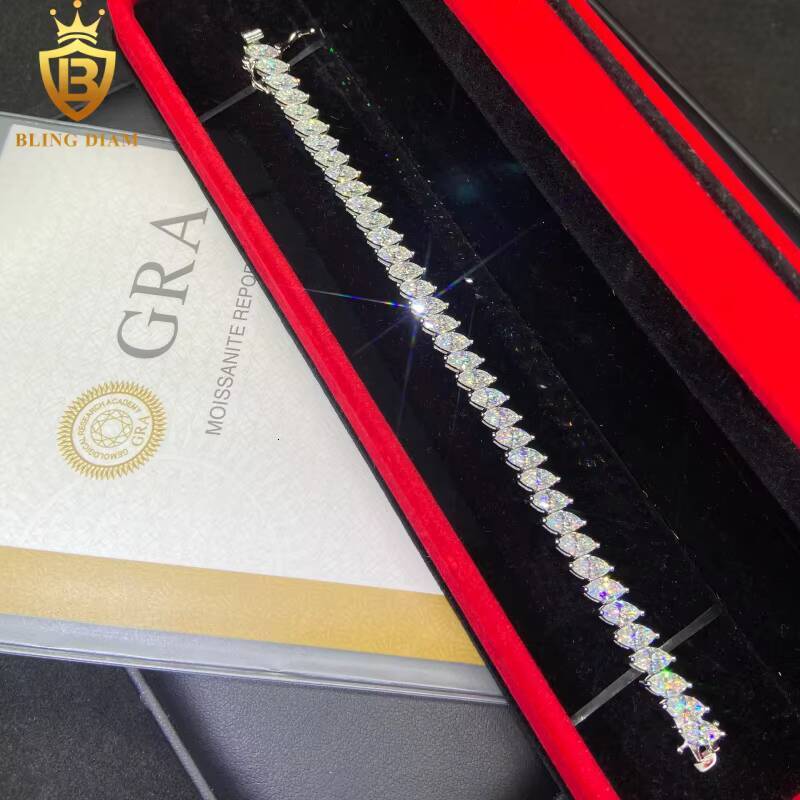 Hot Sale VVS Moissanite Tennis Chains 925 Silver 48mm Marquise Cut Moissanite Bracelets Pass Diamond test HipHop Bracelets GRA