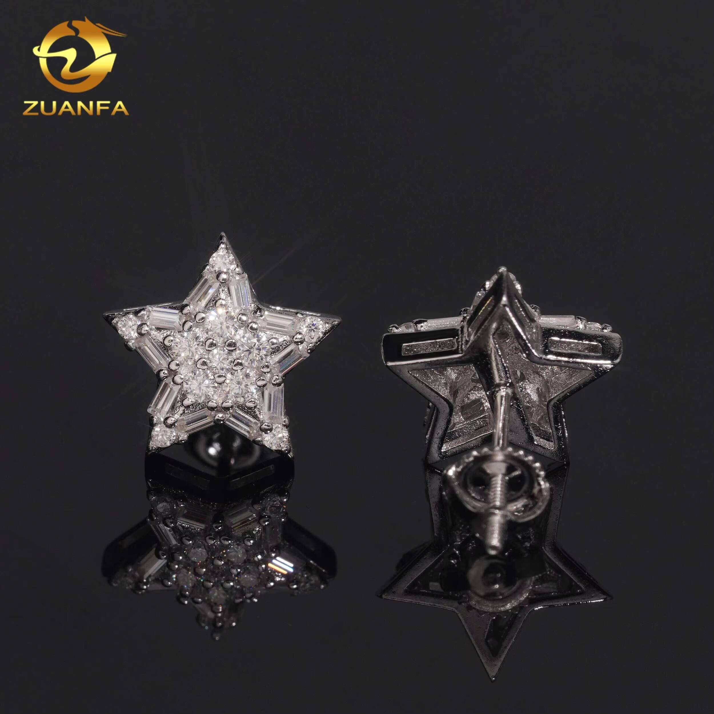 116mm Fashion Earrings Fine Hop Jewelry VVS Moissanite 925 Silver Star Shape Iced Out Baguette Diamond Stud Earrings