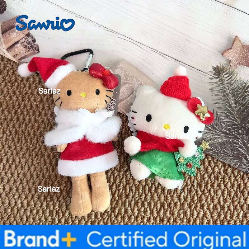 Sanrio New 15CM Kitty Keychain Tree Long Legs Xmas Cartoon Santa Claus Plush Doll Backpack Charm Christmas Gift H260121