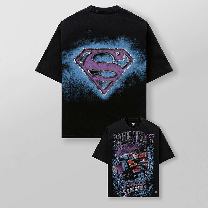 Superman American Style Trendy Plus Size Loose Fit Fitness Sports Heavy Cotton Printed Short Sleeve T-Shirt For Men