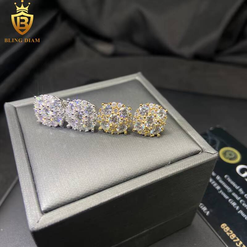 Hot Sale Fashion HipHop Moissanite Stud Earrings 12MM Moissanite Earrings Past Diamond Test Moissanite 925 Silver Earrings Mens