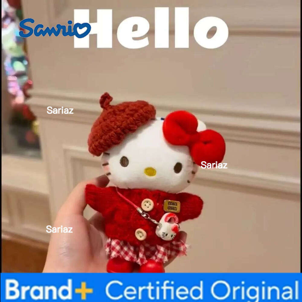 Sanrio Cartoon Kawaii New Cute Sweater Plaid Skirt Hello Kitty Plush Keychain Backpack Ornament Best Friend Girl Birthday Gifts H260121