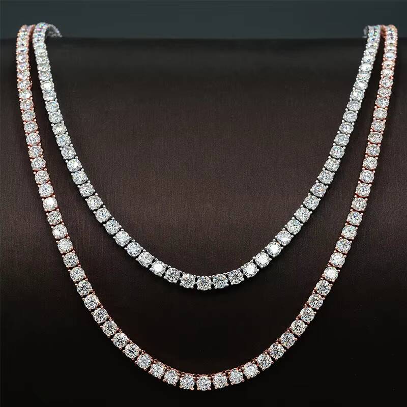 RTS Hip Hop Jewelry 4mm Lab Diamond 925 Silver Tennis Chain Necklaces Pass Diamond Tester Iced VVS Moissanite Charms