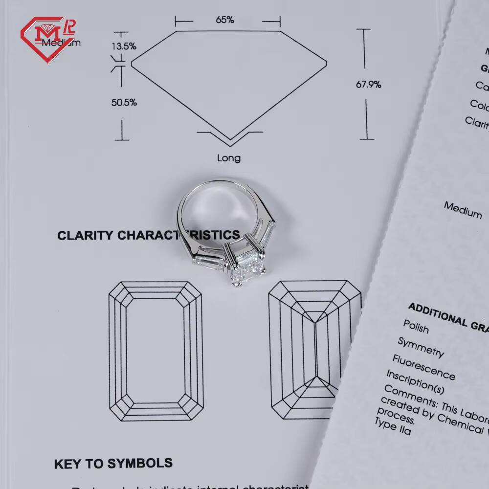 Real Lab Diamond Ring 925 Silver DVS1 Emerald Cut Engagement Wedding 3CT Lab Grown Diamond Ring