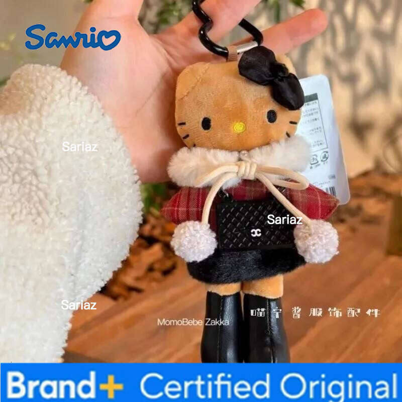 Sanrio Autumn and winter small long legs kitty lady black leather bag pendant keychain plush doll gift H260121