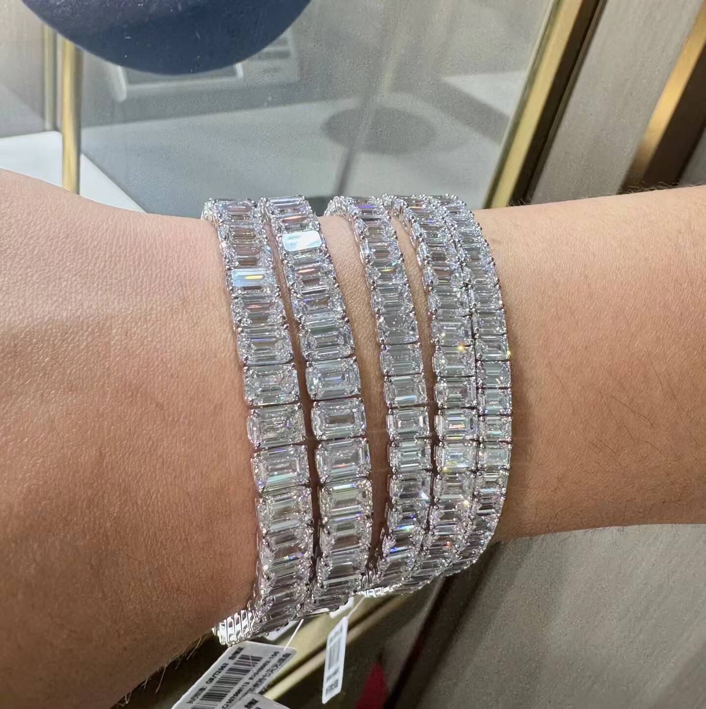 Wholesale 18K White Gold Tennis Bracelet Emerald Brilliant Cut VVS 03ct 05Cct 1ct CVD HPHT Bracelet Lab Grown Diamond Bracelet