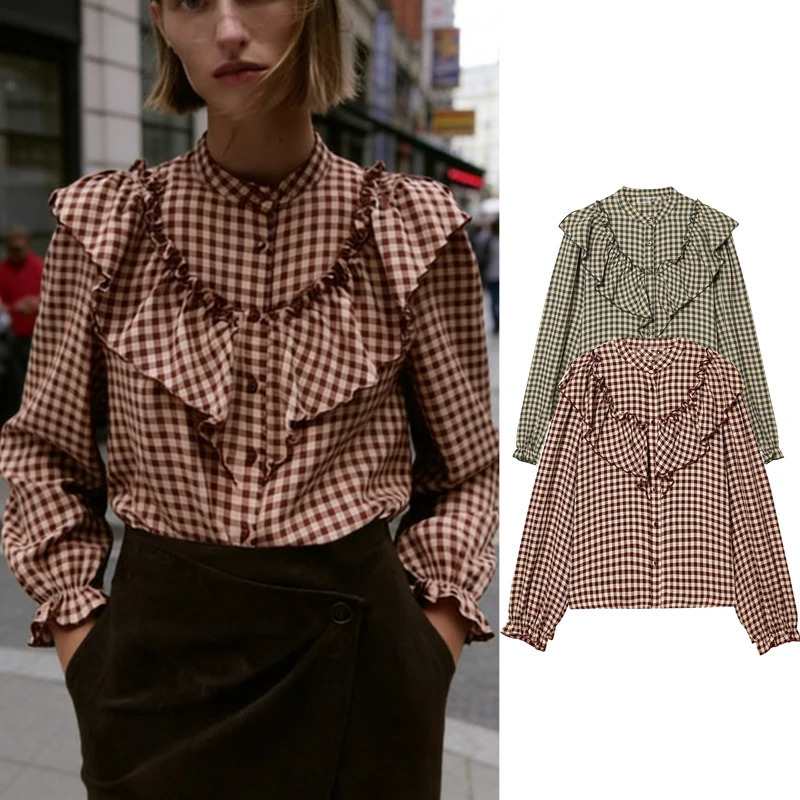 Tidalyf 2026 Womens Shirts and Blouses Fashion Retro Laminated Plaid Tops Youth Chic Street Leisure Holiday Womens Shirts 260120