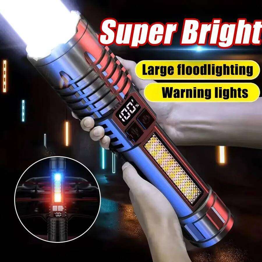 High Power LED Powerful USB Rechargeable COB Flashlight with Side Light Torch for Outdoor Camping Hiking Fishing Z260121