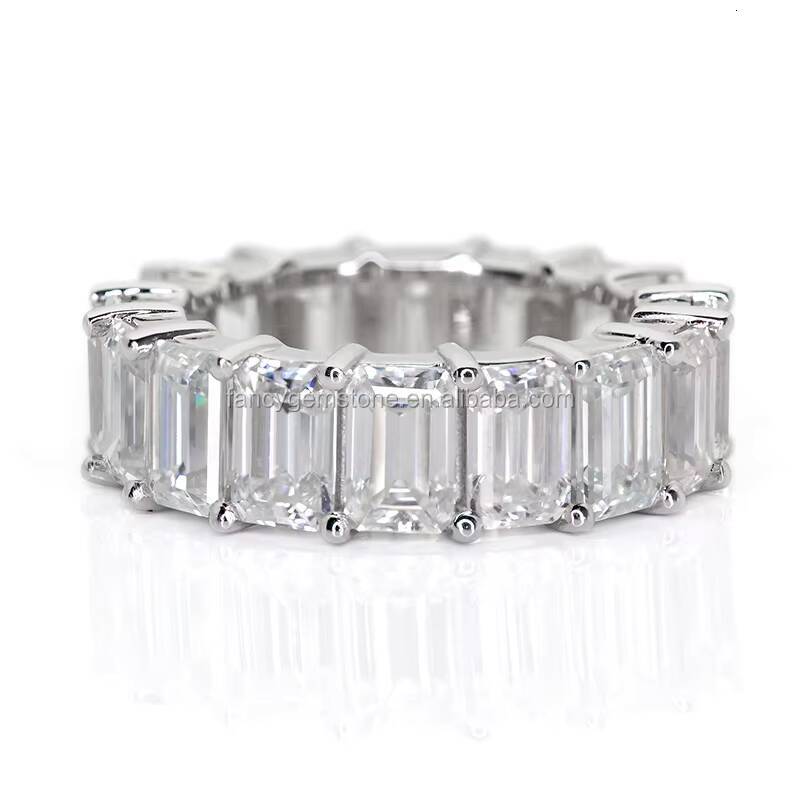 IGI Certified Lab Grown Diamond Emerald Cut Pave Eternity Band Rings 18k 14k Pure Gold Synthetic Diamond Ring