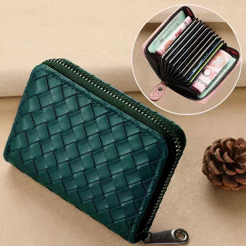 New Hand-Woven Card Holder Casual Fashion Zipper Pouch with Multi-Card Slots for Coins & Cards 2026