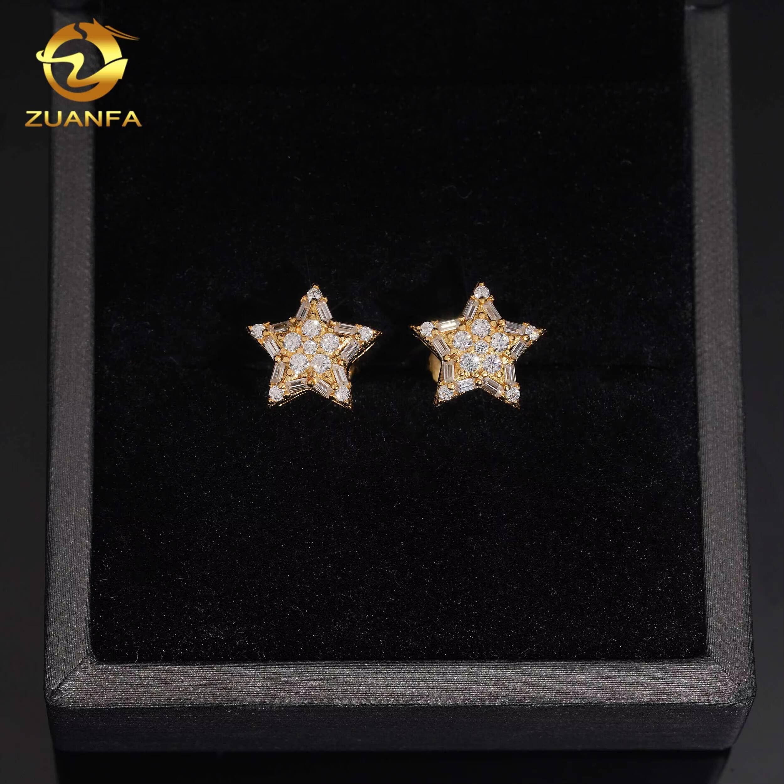 116mm Fashion Earrings Fine Hop Jewelry VVS Moissanite 925 Silver Star Shape Iced Out Baguette Diamond Stud Earrings