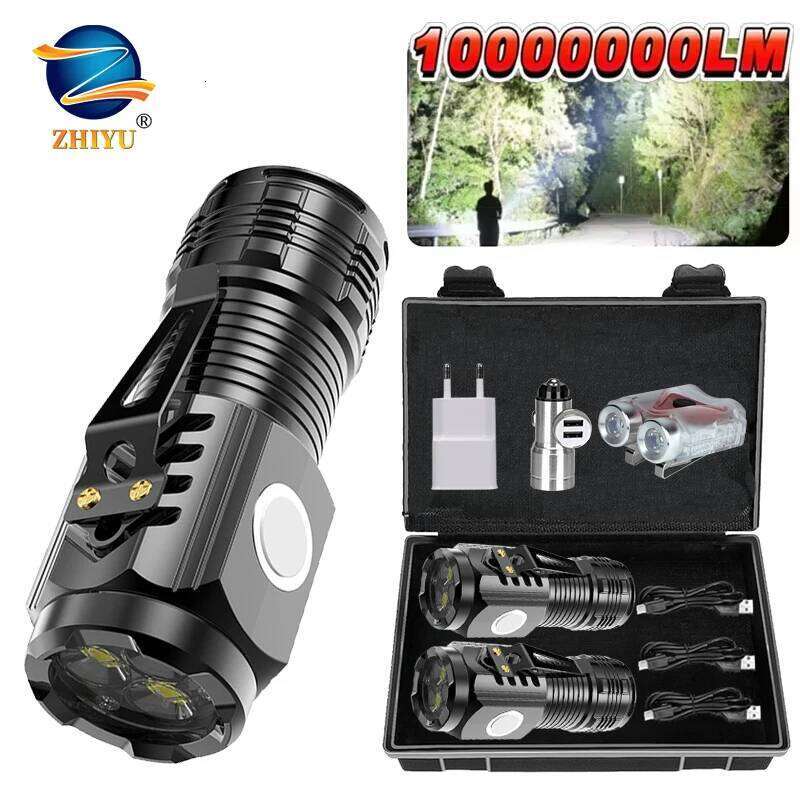 High Strong Power LED Flashlight Built-in Battery Type-C Rechargeable with Pen Clip Torch Outdoor Camping Emergency Lantern Z260121
