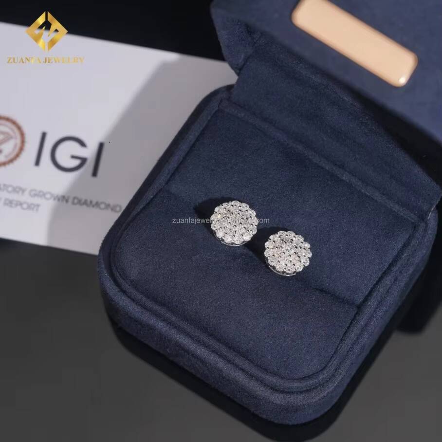 Fashion Stylish Popular Iced Out 925 Sterling Silver Lab Grown HPHT Diamond Round Flower Stud Earrings Screw Back Setting