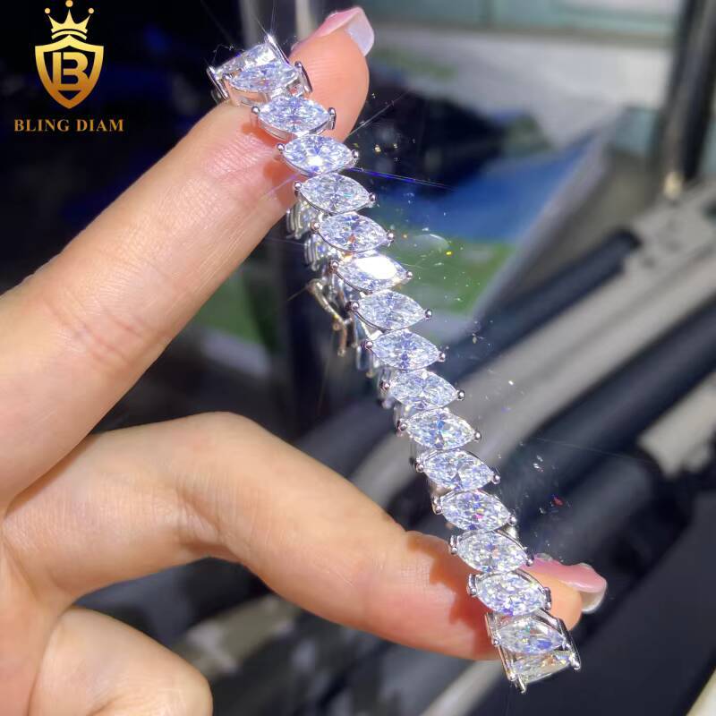 Hot Sale VVS Moissanite Tennis Chains 925 Silver 48mm Marquise Cut Moissanite Bracelets Pass Diamond test HipHop Bracelets GRA