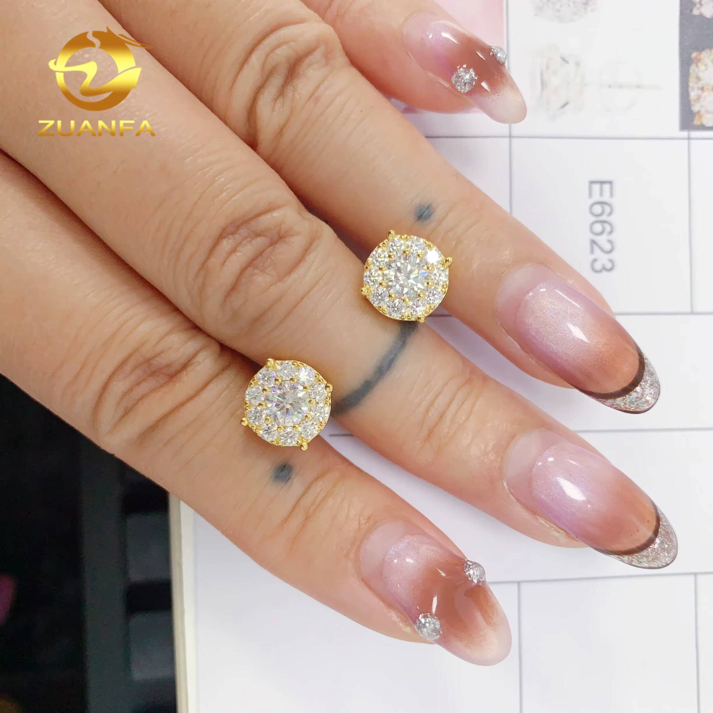 Flashy Big Stone Moissanite Earrings Hoops Drop Earrings Cross Real Gold Plate 925 Hip Hop Jewelry GRA Certificate