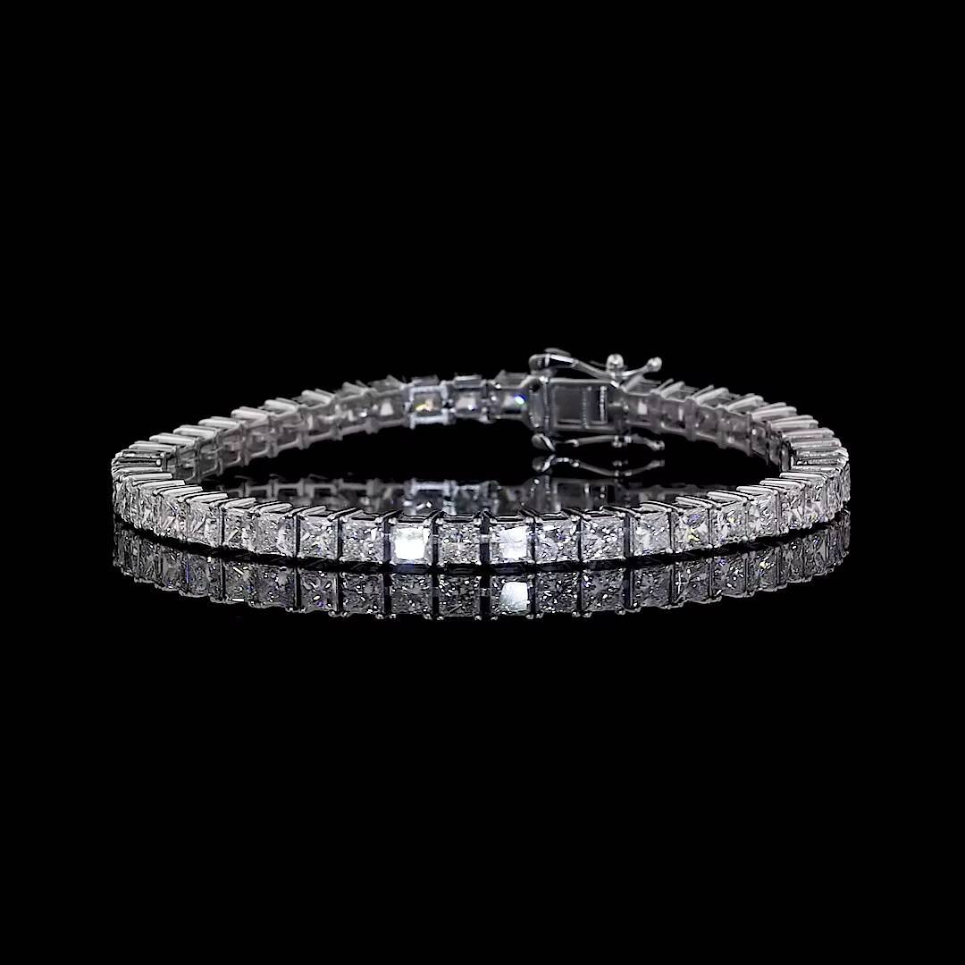 14K White Gold Lab Grown Diamond Princess Cut Tennis Bracelet