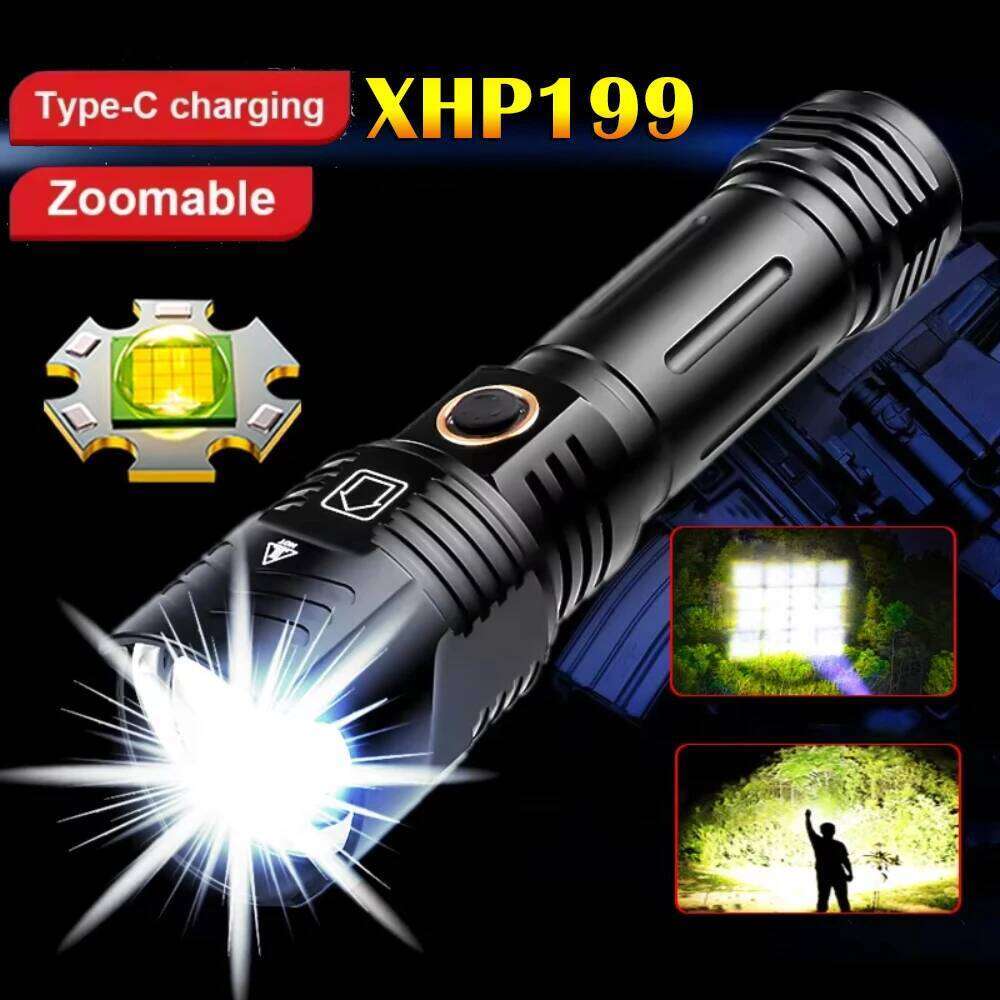 XHP199 Most Powerful Flashlight 20000LM Type-C Rechargeable High Power LED Flashlights Zoom Torch 26650 Outdoor Portable Lamp Z260121