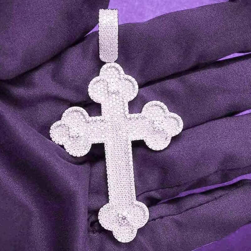 Hip Hop Iced Out Bling 925 Sterling Silver Pass Diamond Tester VVS Moissanite Clover Cross Pendant for Men Women