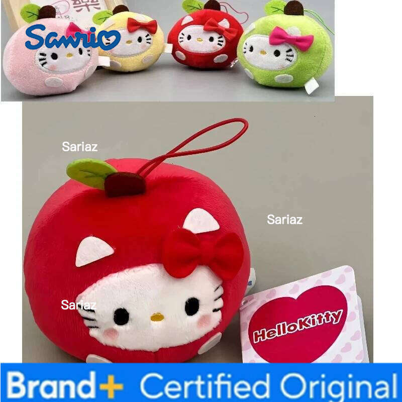 Sanrio New Cute Kitty Keychain 3-Inch Apple Shaped Plush Toy Chain Car Decoration Doll Christmas Birthday Gift H260121